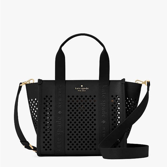 ♠️kate spade Kip Perforated Leather Small Tote, Black NWT - Picture 1 of 6
